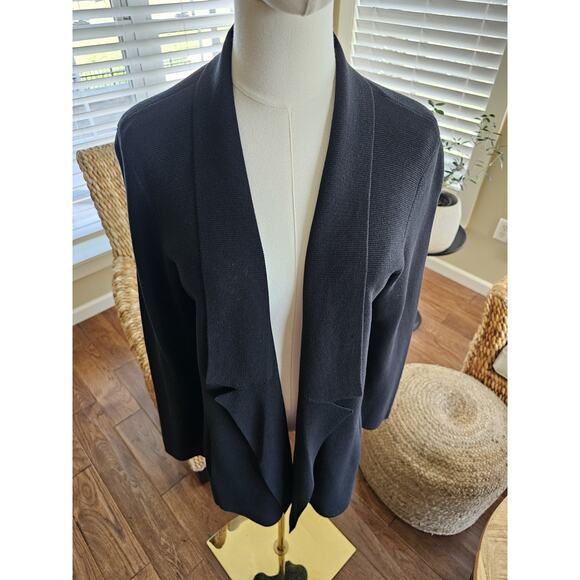 Eileen Fisher Silk Blend Open Front Ribbed Cardigan Women's Size S Black - Picture 3 of 9